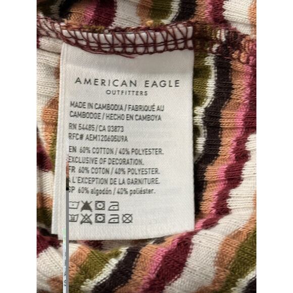 AE American Eagle Women's Striped Ribbed Halter Crop Top Multi Color Size Medium - Picture 9 of 15